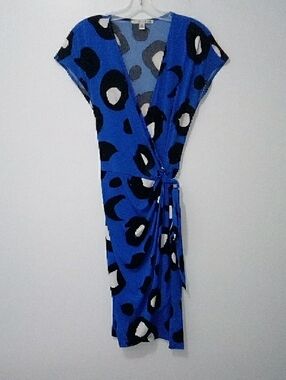 Maggy London Bright Blue Abstract Wrap Midi Dress